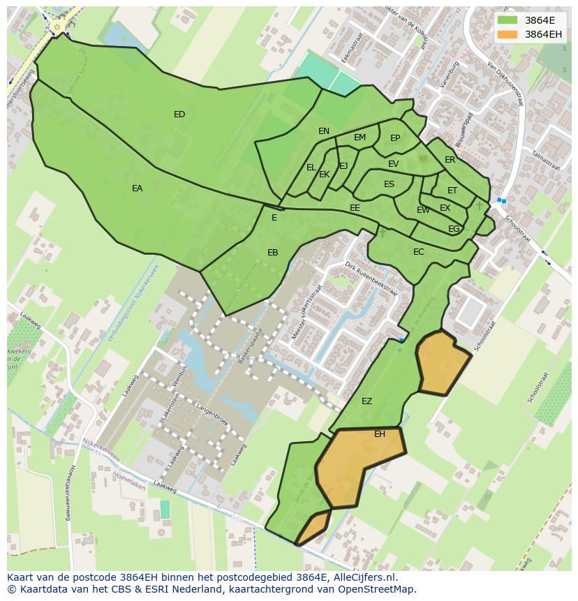 Afbeelding van het postcodegebied 3864 EH op de kaart.