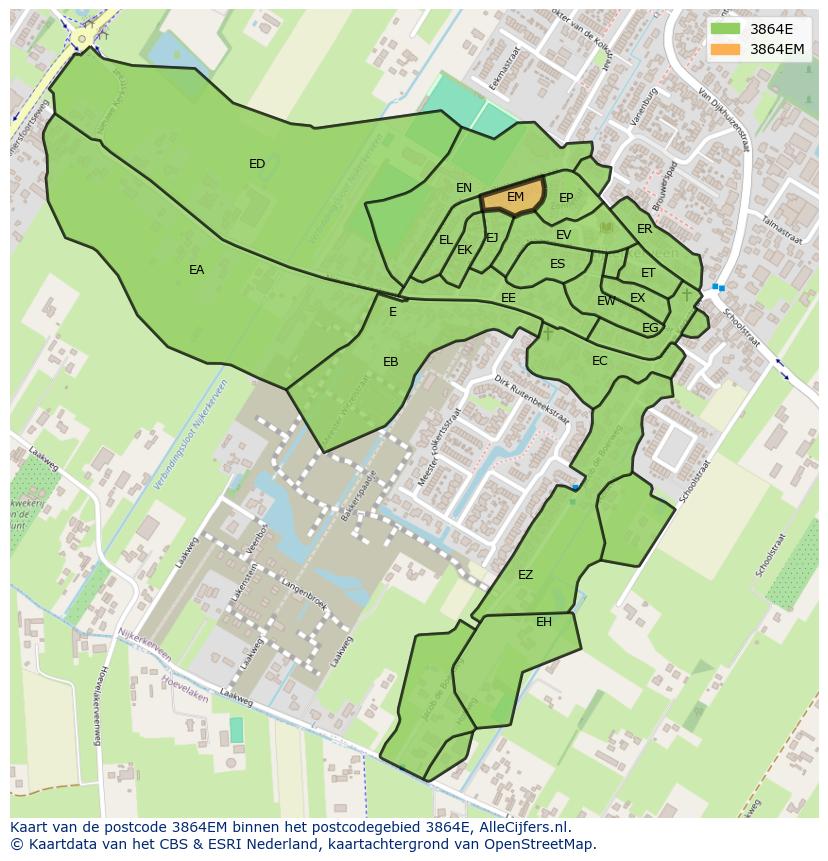 Afbeelding van het postcodegebied 3864 EM op de kaart.