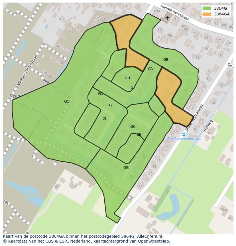 Afbeelding van het postcodegebied 3864 GA op de kaart.