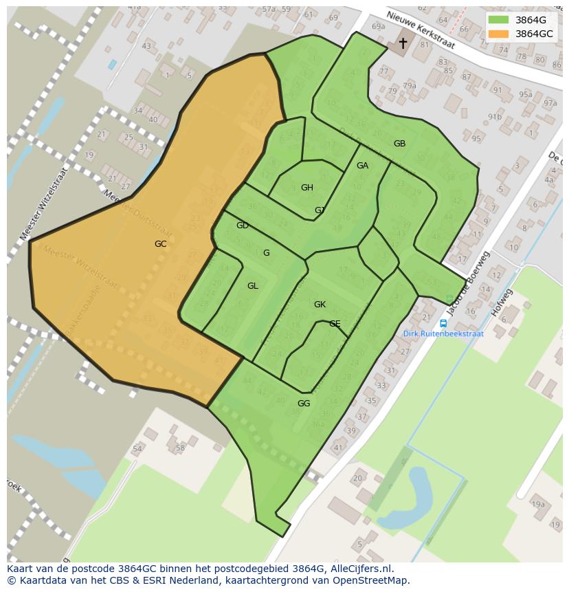 Afbeelding van het postcodegebied 3864 GC op de kaart.