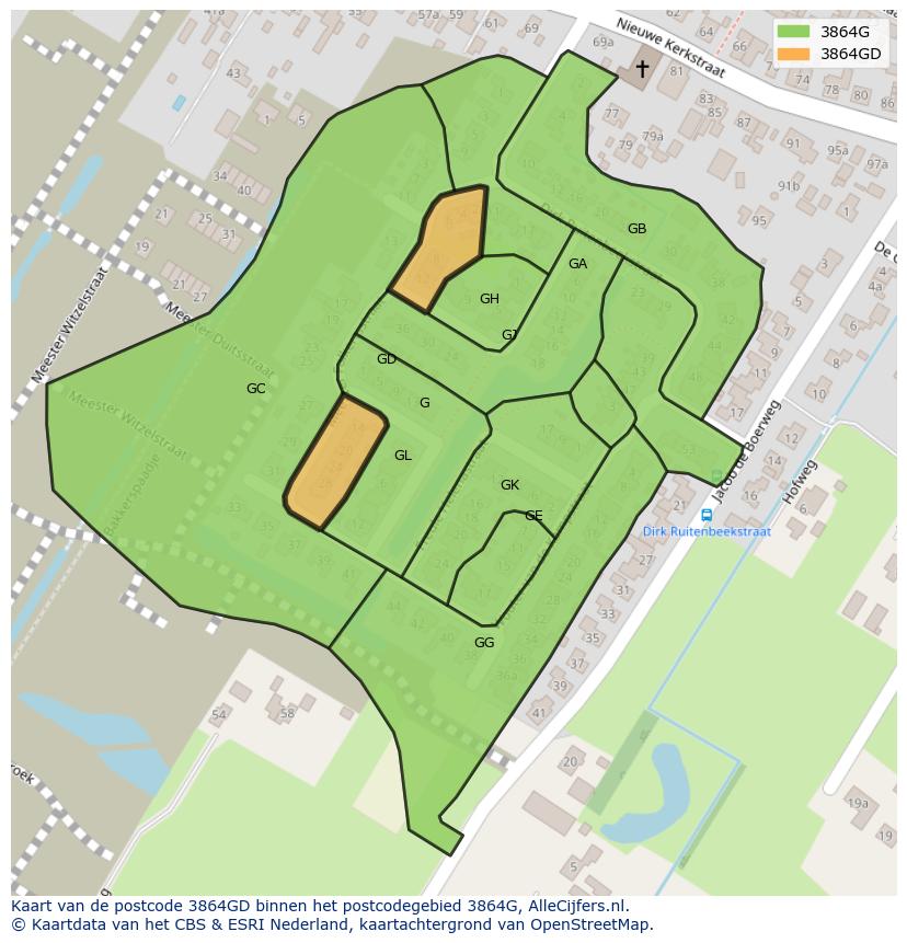 Afbeelding van het postcodegebied 3864 GD op de kaart.