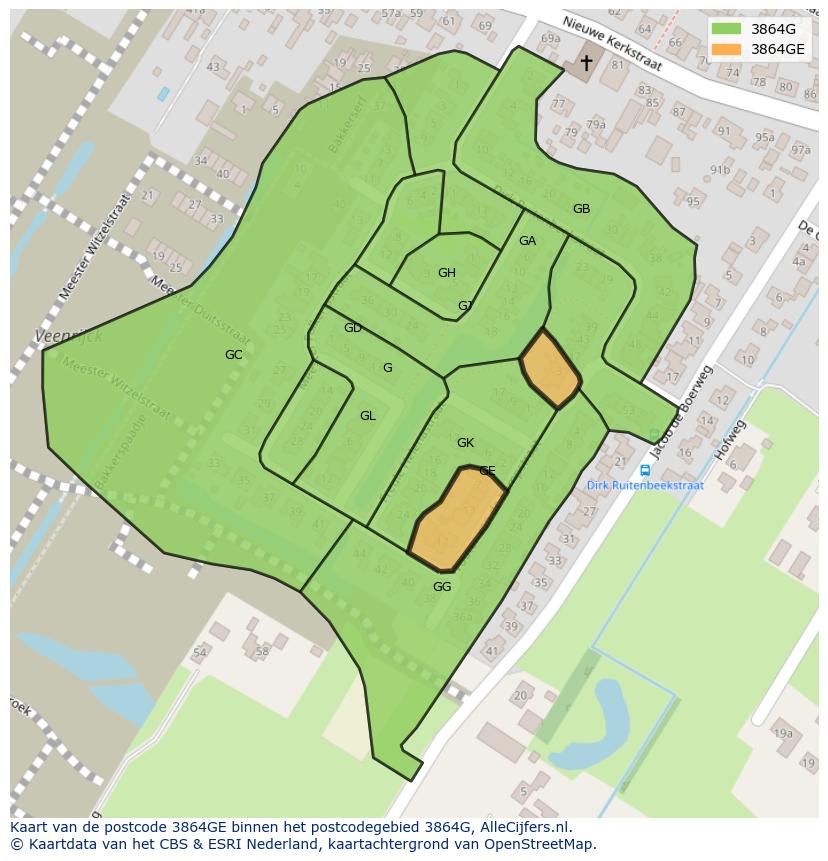 Afbeelding van het postcodegebied 3864 GE op de kaart.