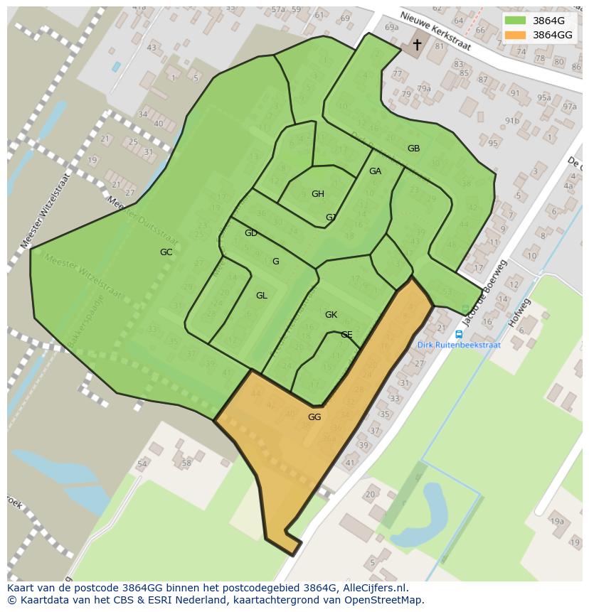 Afbeelding van het postcodegebied 3864 GG op de kaart.