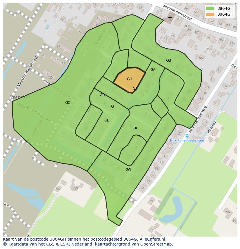 Afbeelding van het postcodegebied 3864 GH op de kaart.