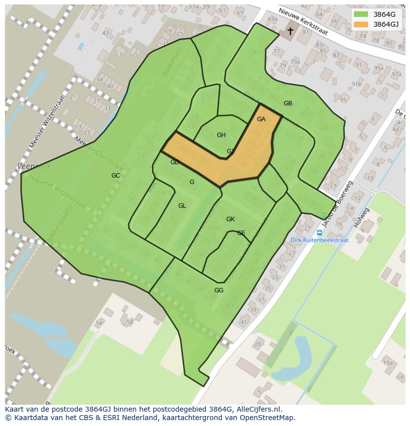 Afbeelding van het postcodegebied 3864 GJ op de kaart.