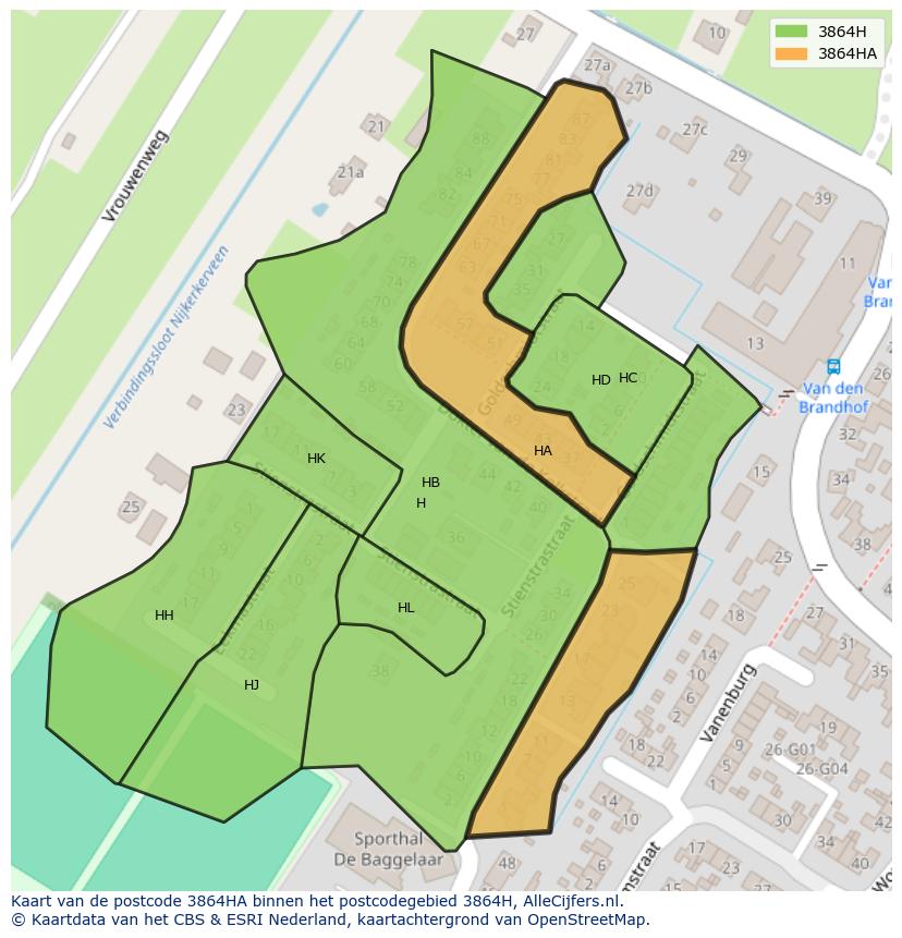 Afbeelding van het postcodegebied 3864 HA op de kaart.
