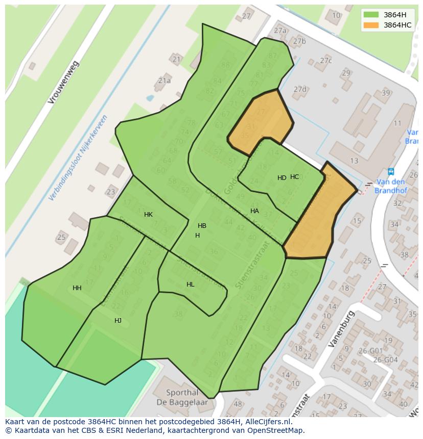 Afbeelding van het postcodegebied 3864 HC op de kaart.