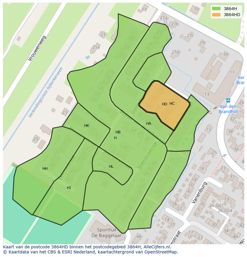 Afbeelding van het postcodegebied 3864 HD op de kaart.