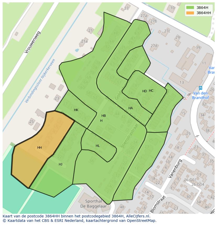 Afbeelding van het postcodegebied 3864 HH op de kaart.