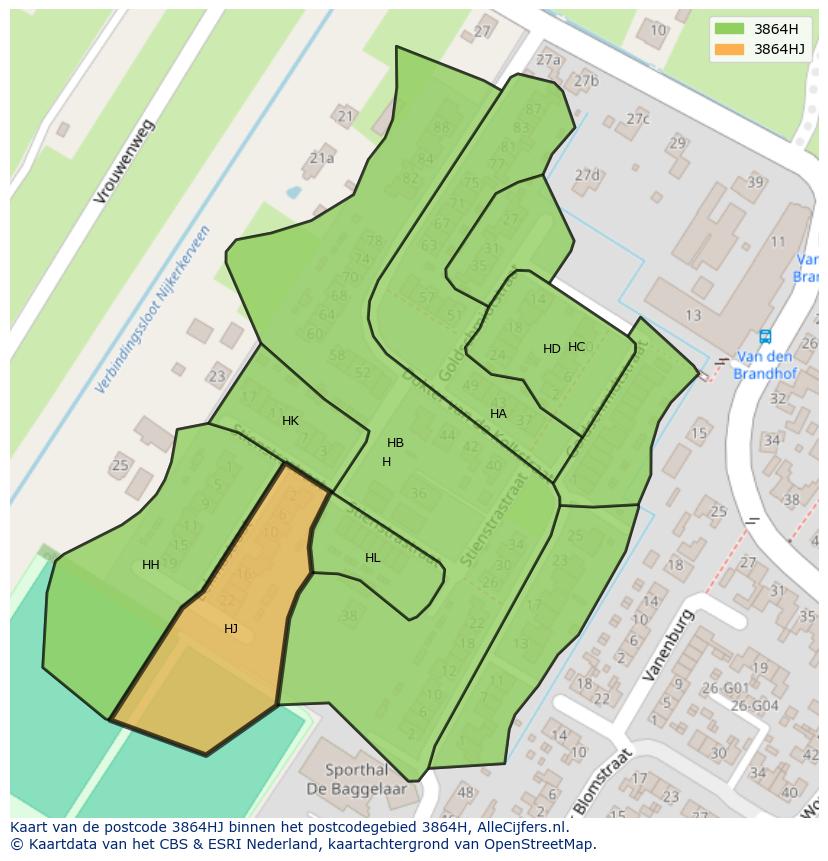 Afbeelding van het postcodegebied 3864 HJ op de kaart.