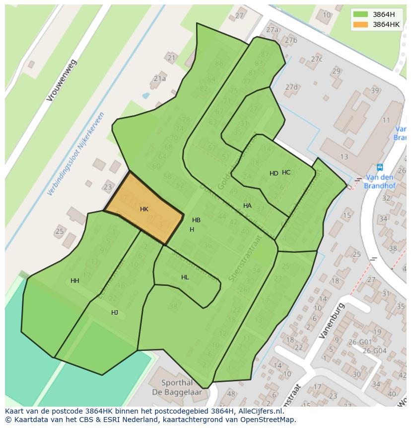 Afbeelding van het postcodegebied 3864 HK op de kaart.