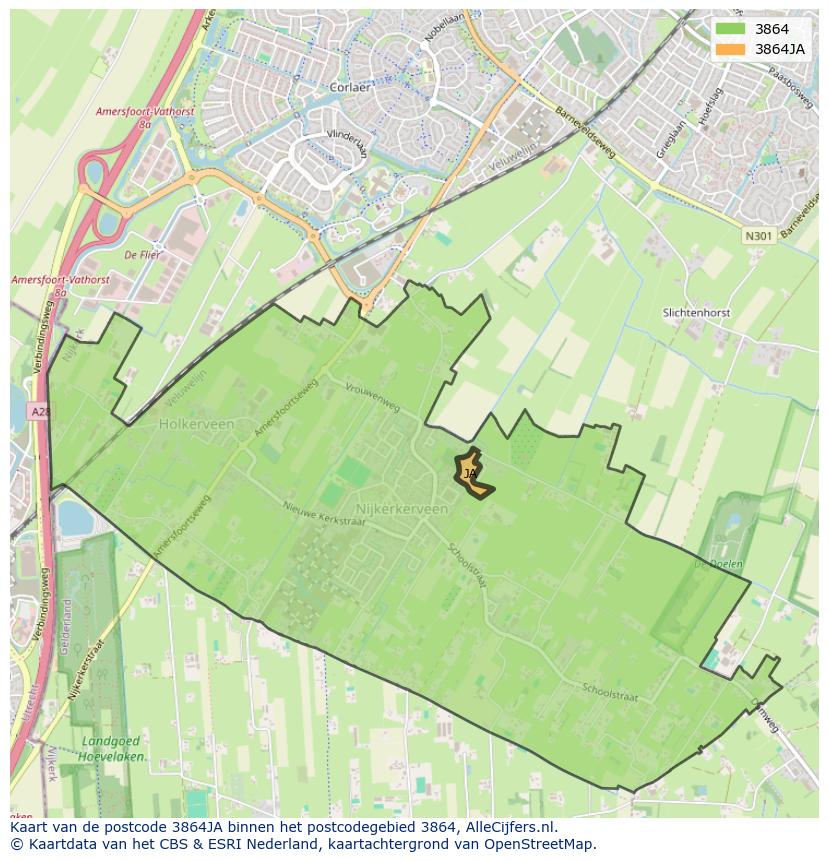 Afbeelding van het postcodegebied 3864 JA op de kaart.