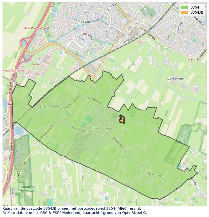 Afbeelding van het postcodegebied 3864 JB op de kaart.