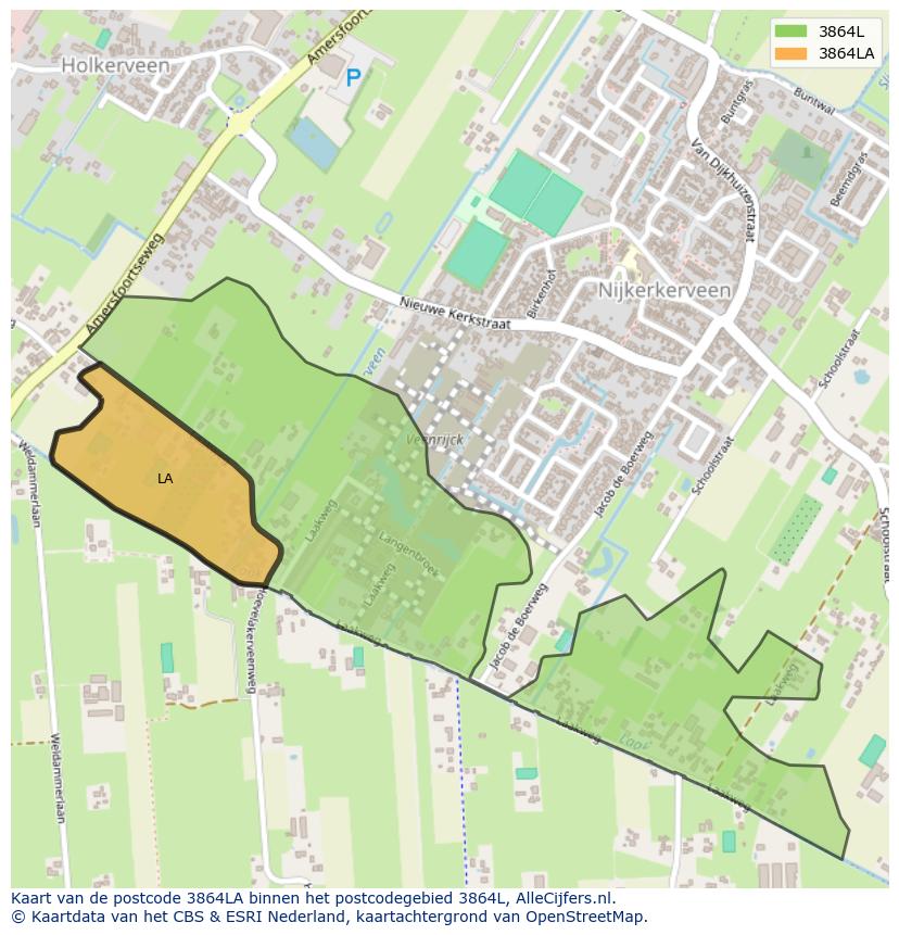 Afbeelding van het postcodegebied 3864 LA op de kaart.