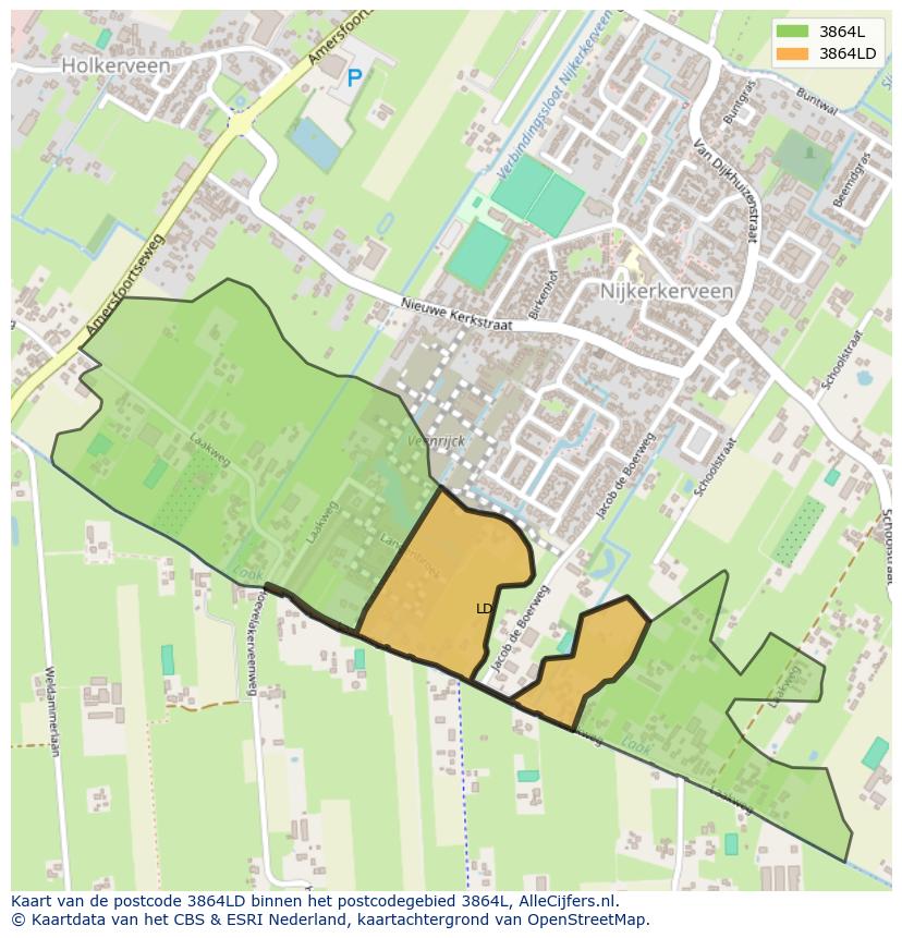Afbeelding van het postcodegebied 3864 LD op de kaart.