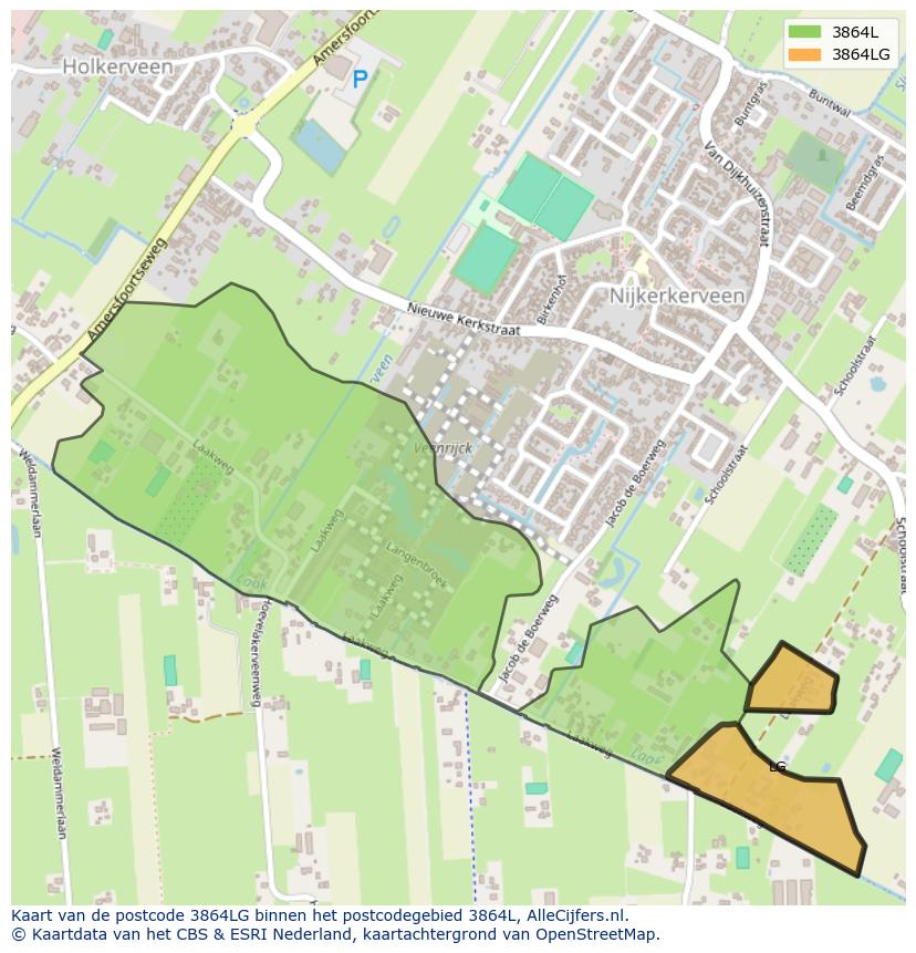 Afbeelding van het postcodegebied 3864 LG op de kaart.