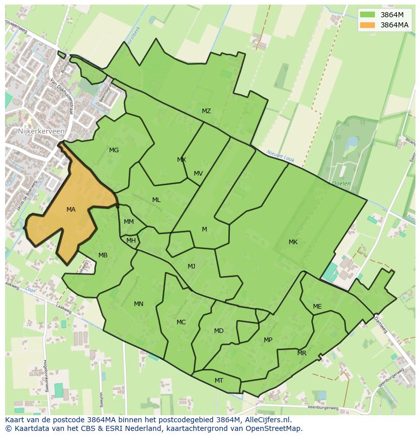 Afbeelding van het postcodegebied 3864 MA op de kaart.