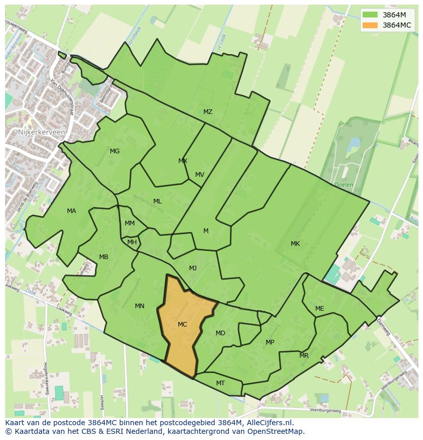 Afbeelding van het postcodegebied 3864 MC op de kaart.