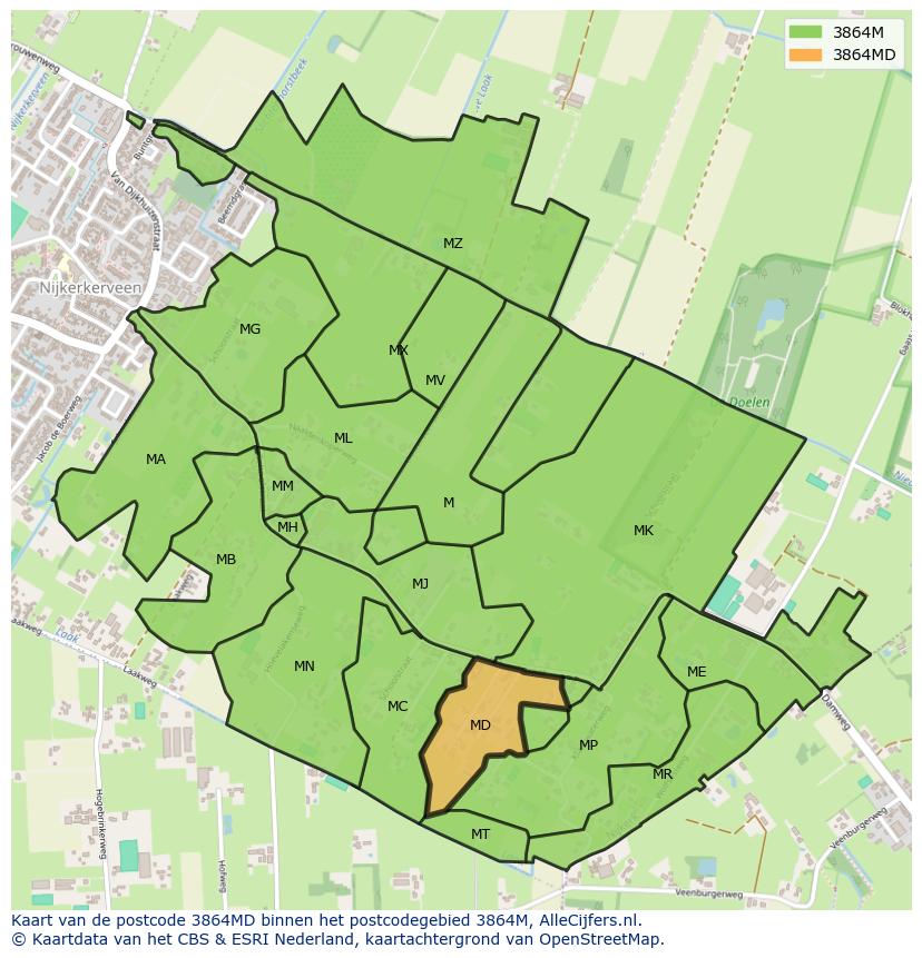Afbeelding van het postcodegebied 3864 MD op de kaart.