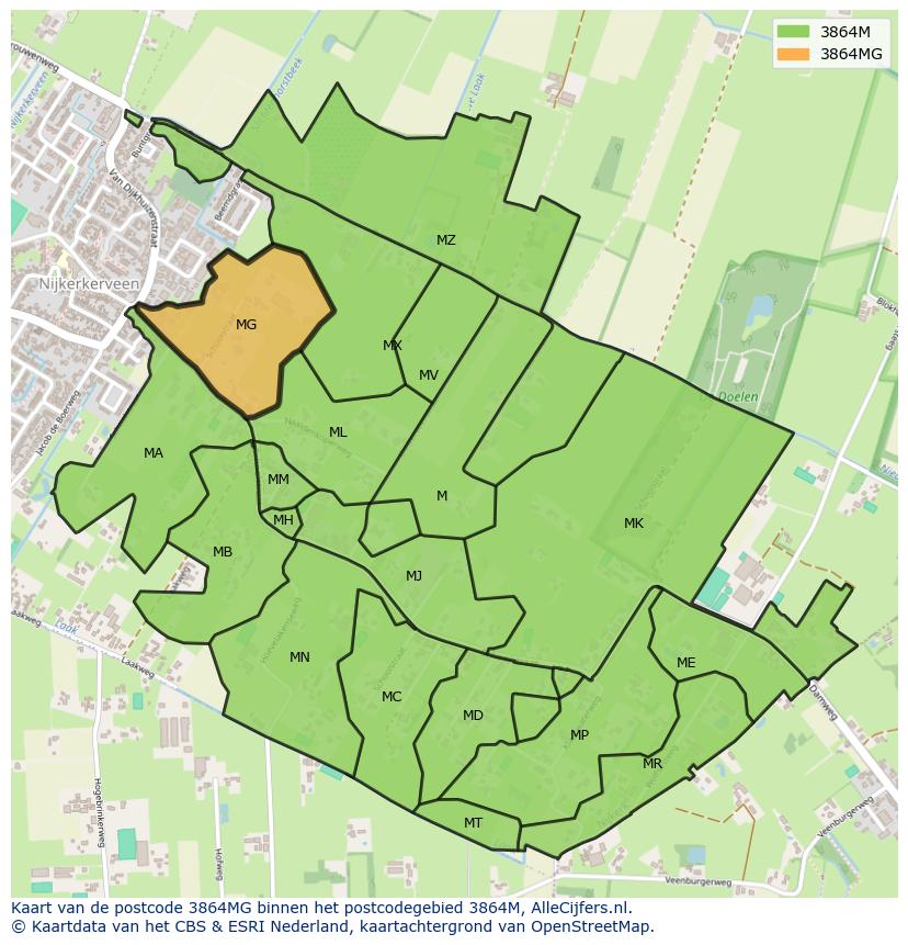Afbeelding van het postcodegebied 3864 MG op de kaart.