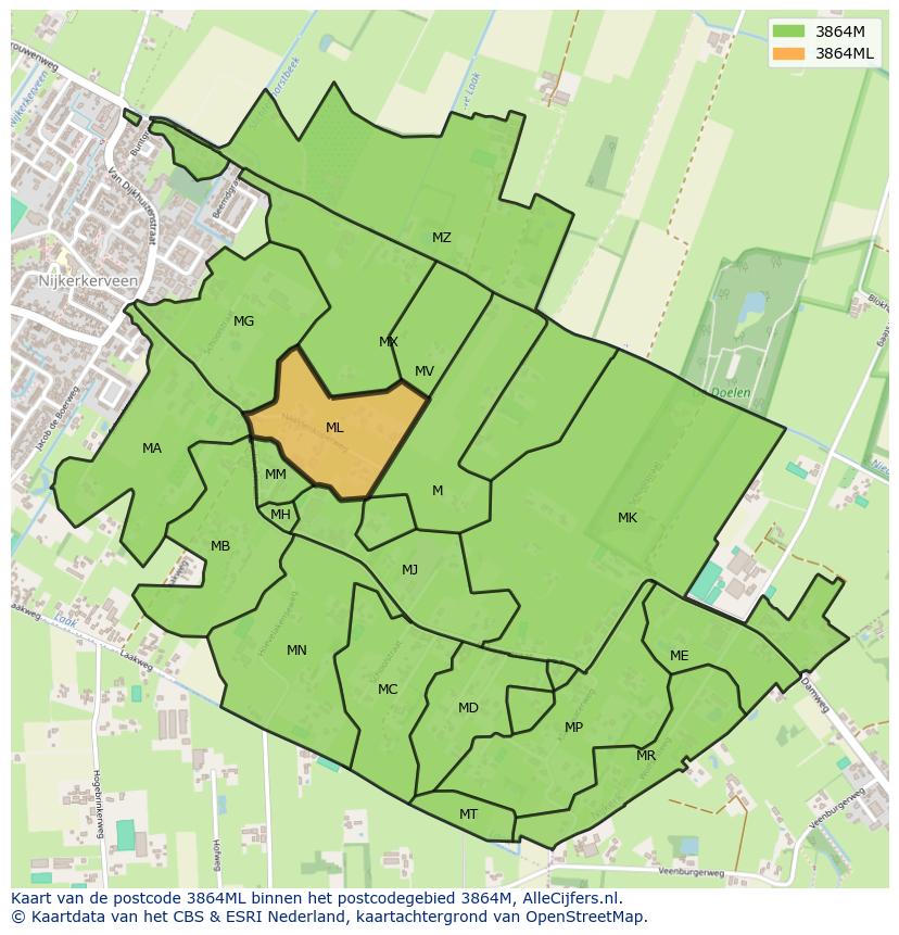 Afbeelding van het postcodegebied 3864 ML op de kaart.