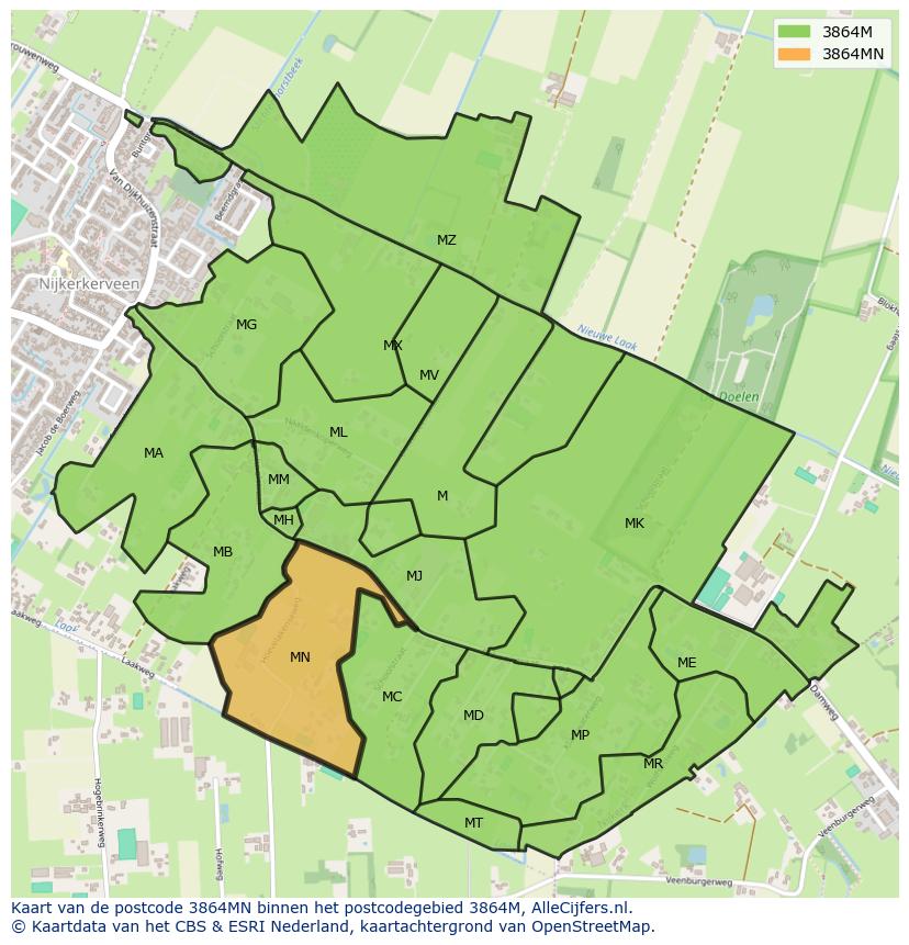 Afbeelding van het postcodegebied 3864 MN op de kaart.