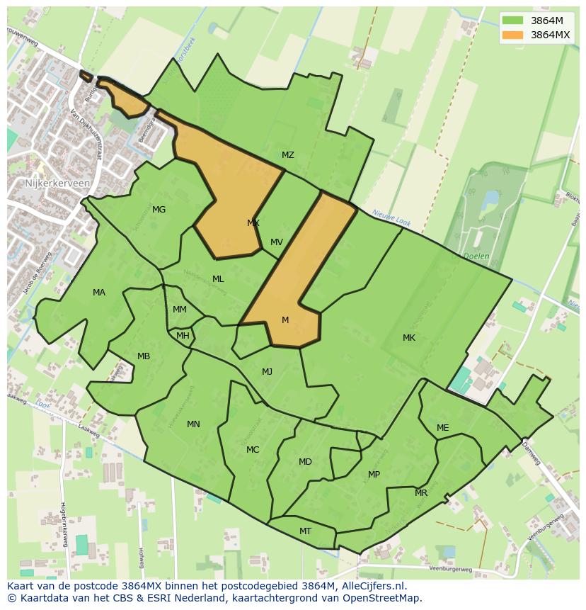 Afbeelding van het postcodegebied 3864 MX op de kaart.
