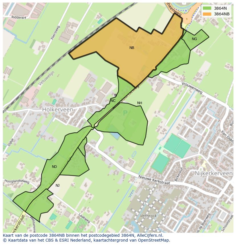 Afbeelding van het postcodegebied 3864 NB op de kaart.