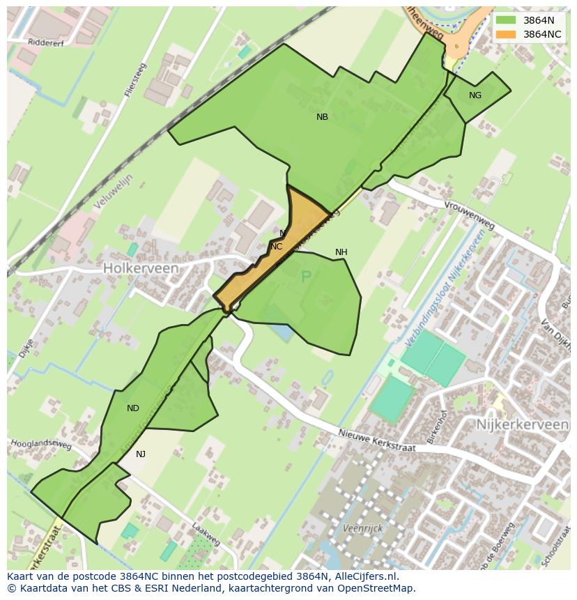 Afbeelding van het postcodegebied 3864 NC op de kaart.