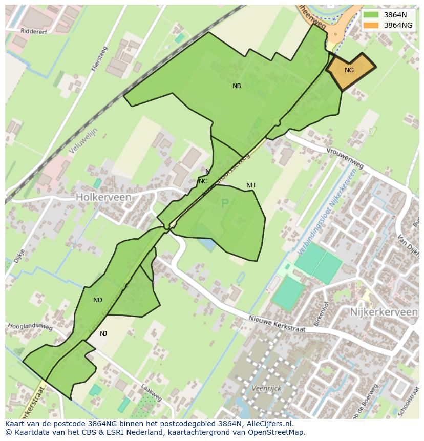 Afbeelding van het postcodegebied 3864 NG op de kaart.