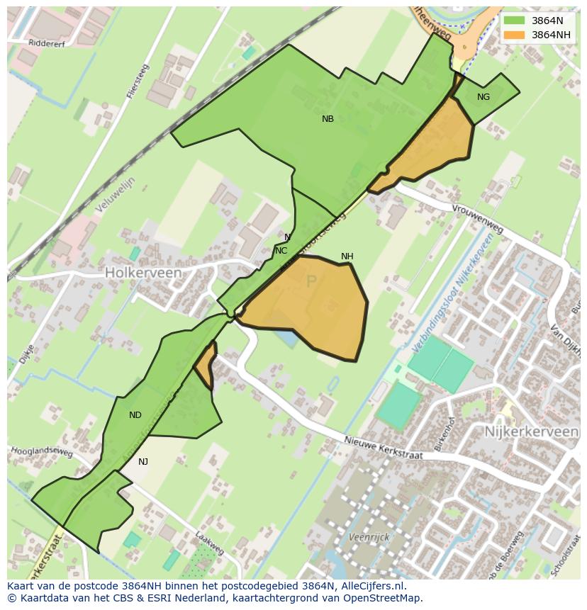 Afbeelding van het postcodegebied 3864 NH op de kaart.