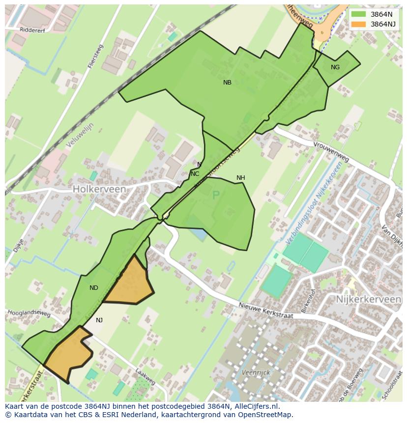 Afbeelding van het postcodegebied 3864 NJ op de kaart.
