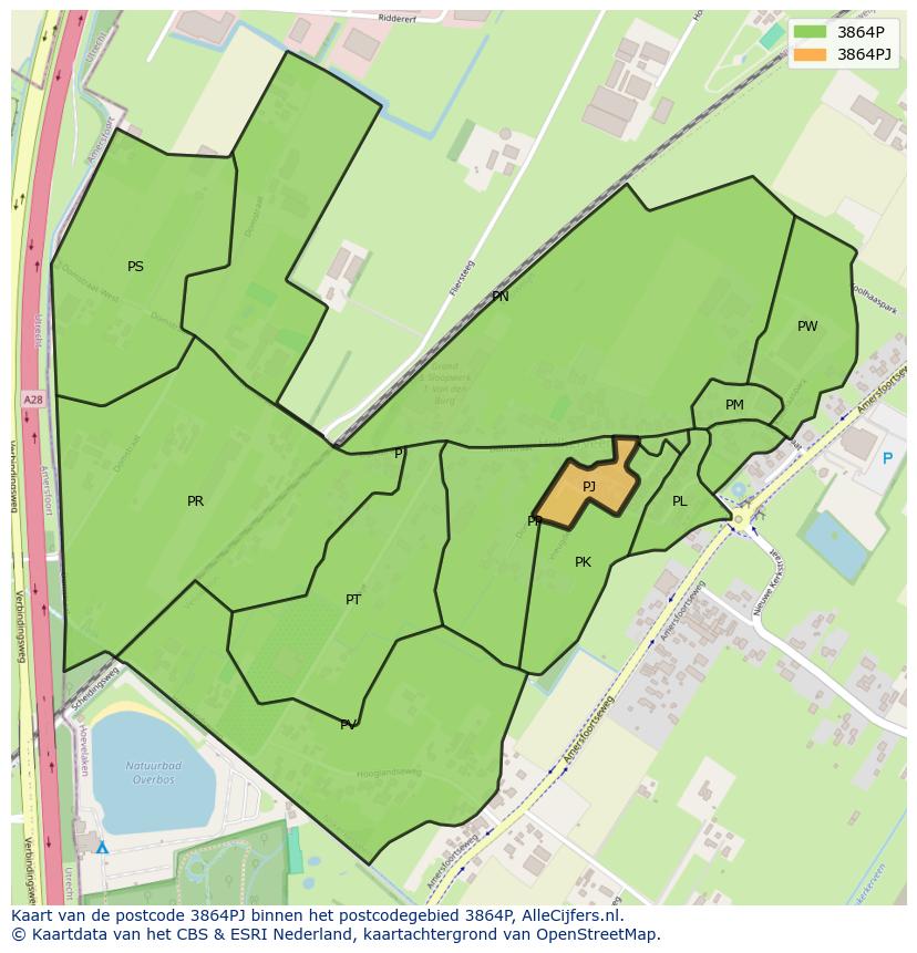 Afbeelding van het postcodegebied 3864 PJ op de kaart.