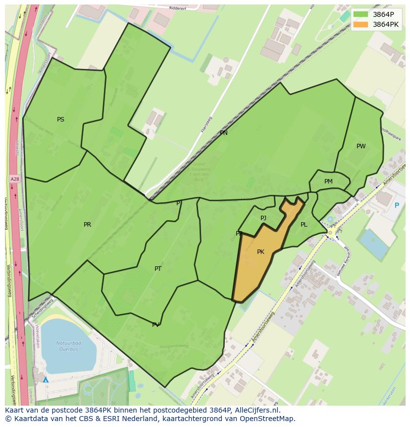 Afbeelding van het postcodegebied 3864 PK op de kaart.