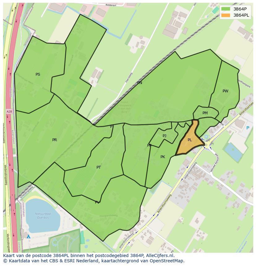 Afbeelding van het postcodegebied 3864 PL op de kaart.