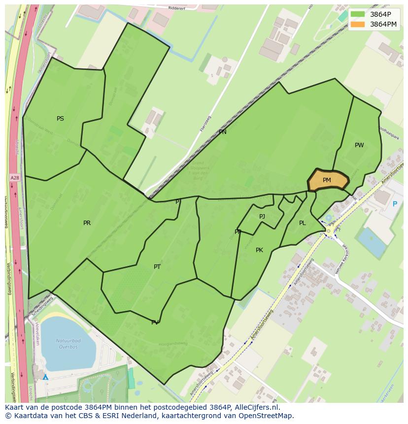 Afbeelding van het postcodegebied 3864 PM op de kaart.