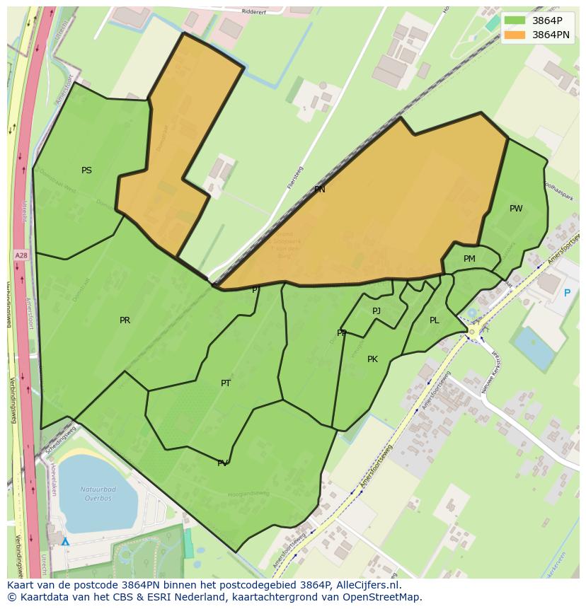 Afbeelding van het postcodegebied 3864 PN op de kaart.