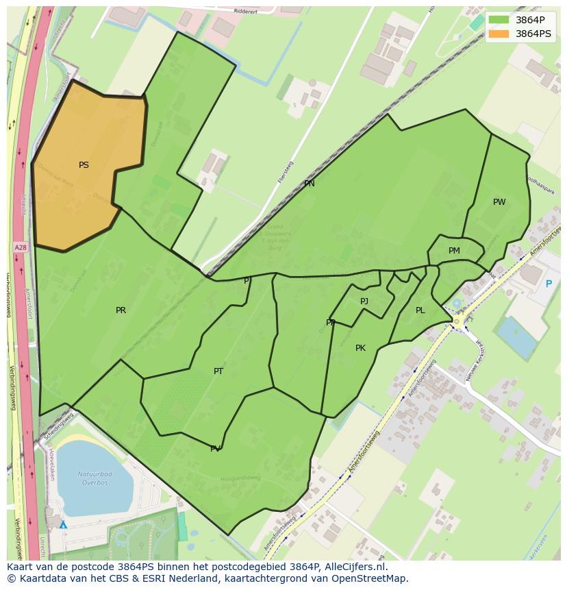 Afbeelding van het postcodegebied 3864 PS op de kaart.