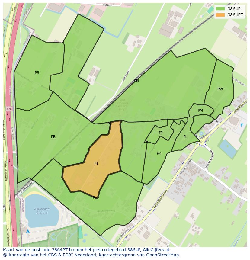 Afbeelding van het postcodegebied 3864 PT op de kaart.