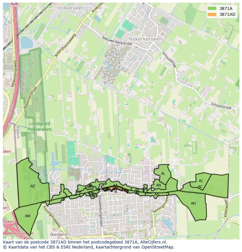 Afbeelding van het postcodegebied 3871 AD op de kaart.