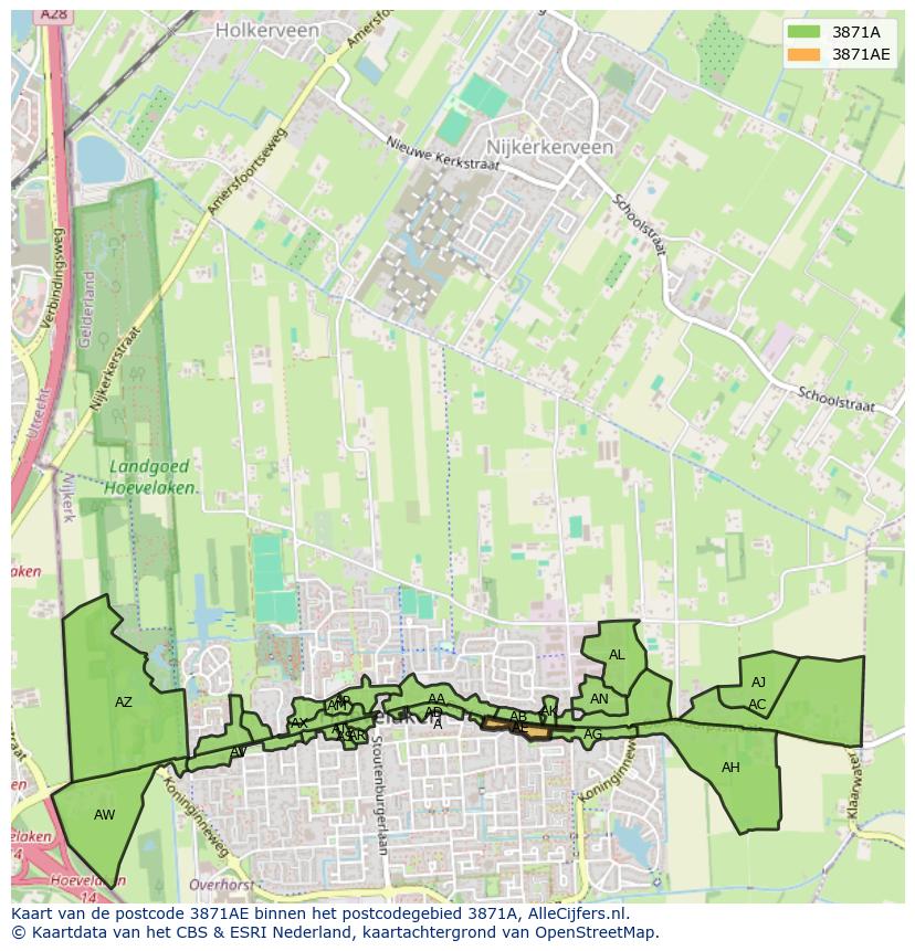 Afbeelding van het postcodegebied 3871 AE op de kaart.