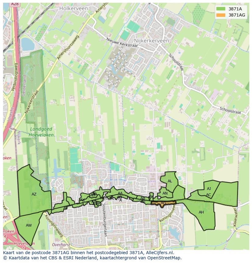 Afbeelding van het postcodegebied 3871 AG op de kaart.