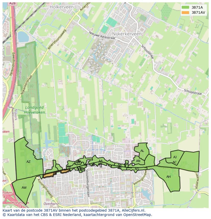 Afbeelding van het postcodegebied 3871 AV op de kaart.