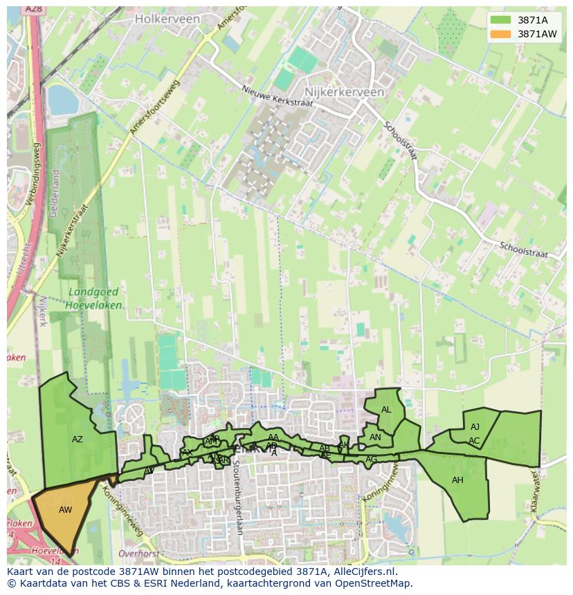 Afbeelding van het postcodegebied 3871 AW op de kaart.