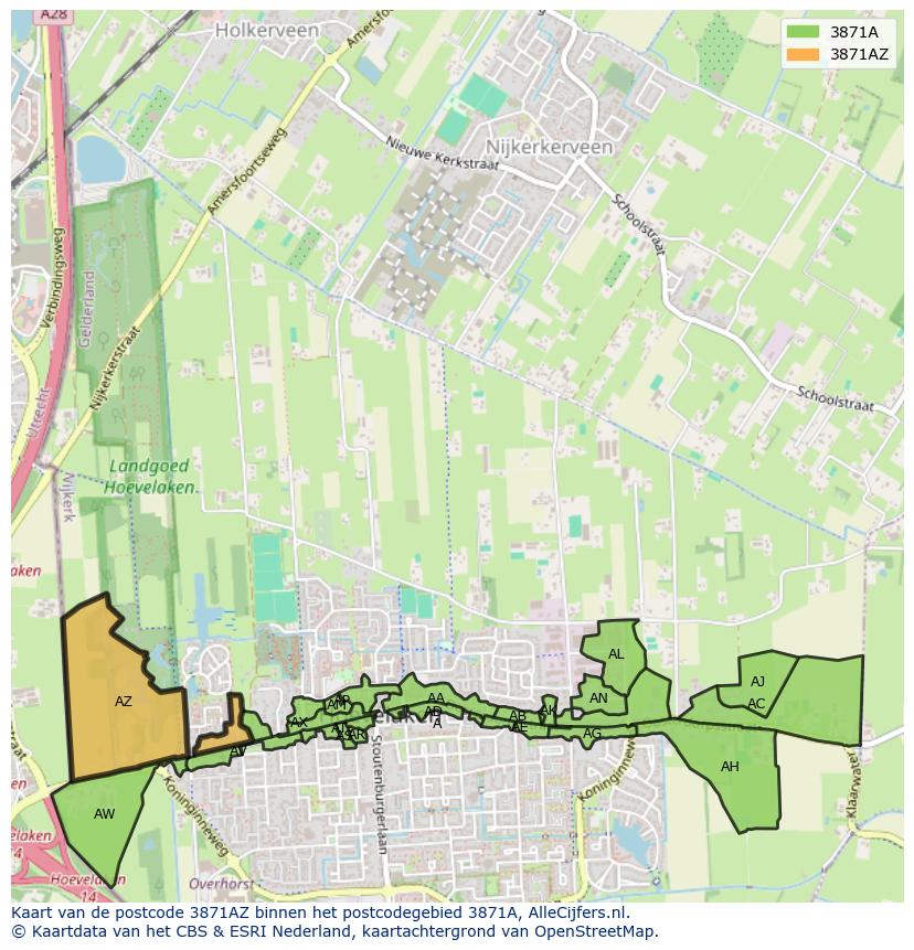 Afbeelding van het postcodegebied 3871 AZ op de kaart.
