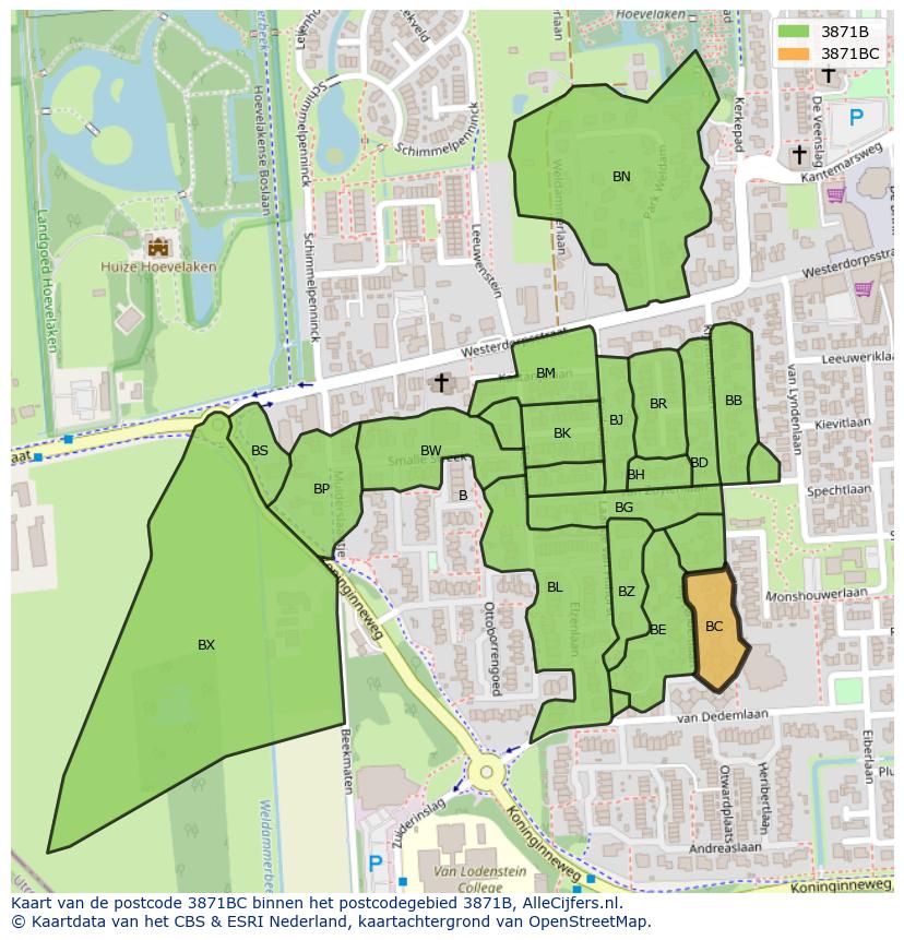 Afbeelding van het postcodegebied 3871 BC op de kaart.
