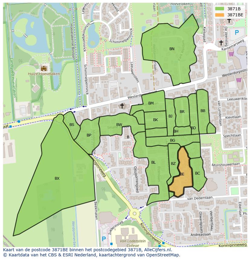 Afbeelding van het postcodegebied 3871 BE op de kaart.