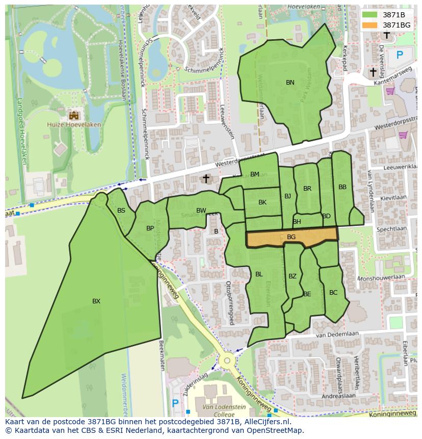 Afbeelding van het postcodegebied 3871 BG op de kaart.