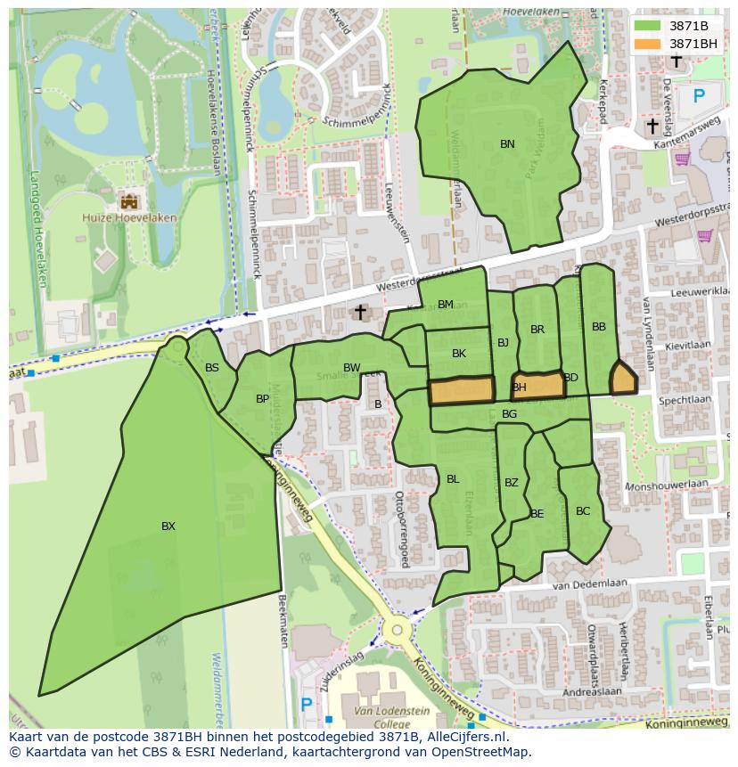 Afbeelding van het postcodegebied 3871 BH op de kaart.