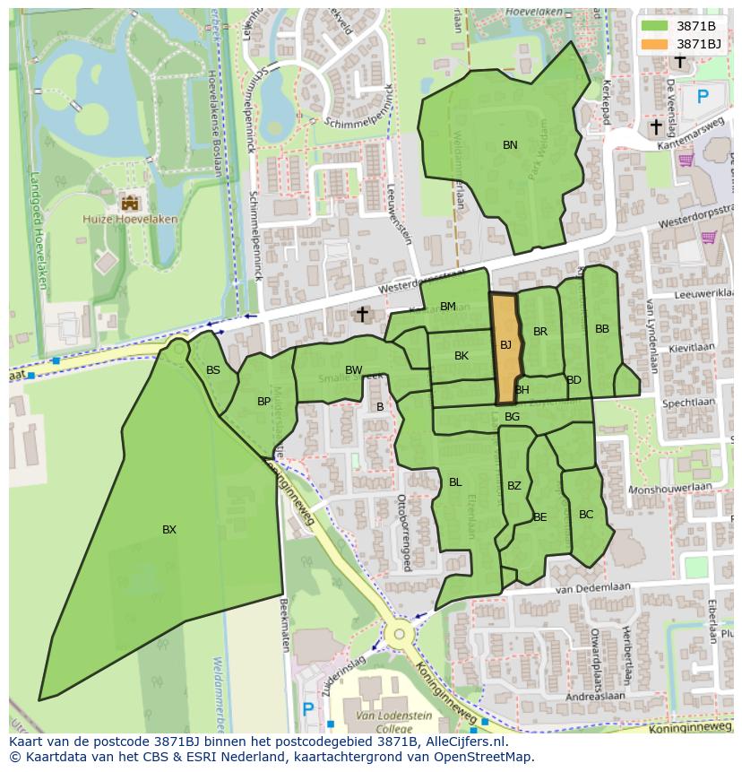 Afbeelding van het postcodegebied 3871 BJ op de kaart.